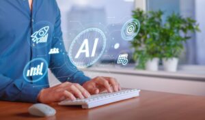 Inteligencia artificial na contabilidade - Otimização de SEO com inteligência artificial em um espaço de trabalho moderno