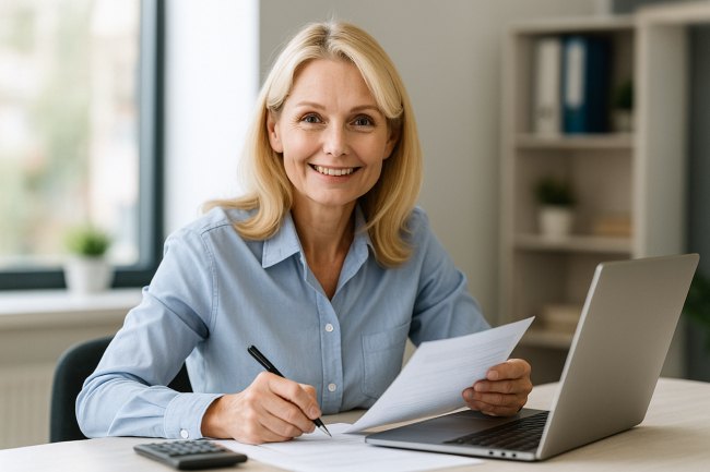 Como usar redes sociais para escritorios de contabilidade Benefícios.
Mulher de meia idade sorrindo e assinando documentos