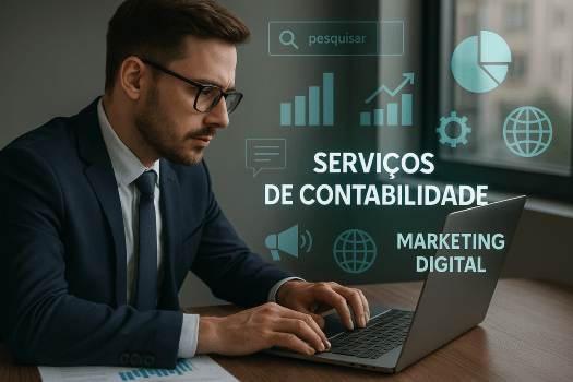 Empresário buscando serviços contábeis online.