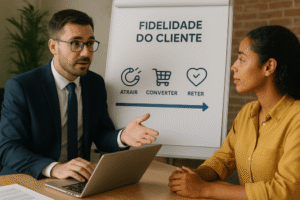 Contador explicando importância do storytelling para cliente.