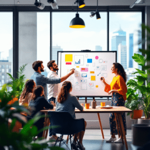 Equipe fazendo brainstorming sobre criação de sites durante a Black Friday