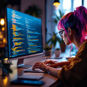 Web designer criando site moderno para campanha de Black Friday