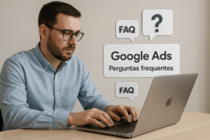 Especialista respondendo perguntas frequentes sobre Google Ads para contabilidade.