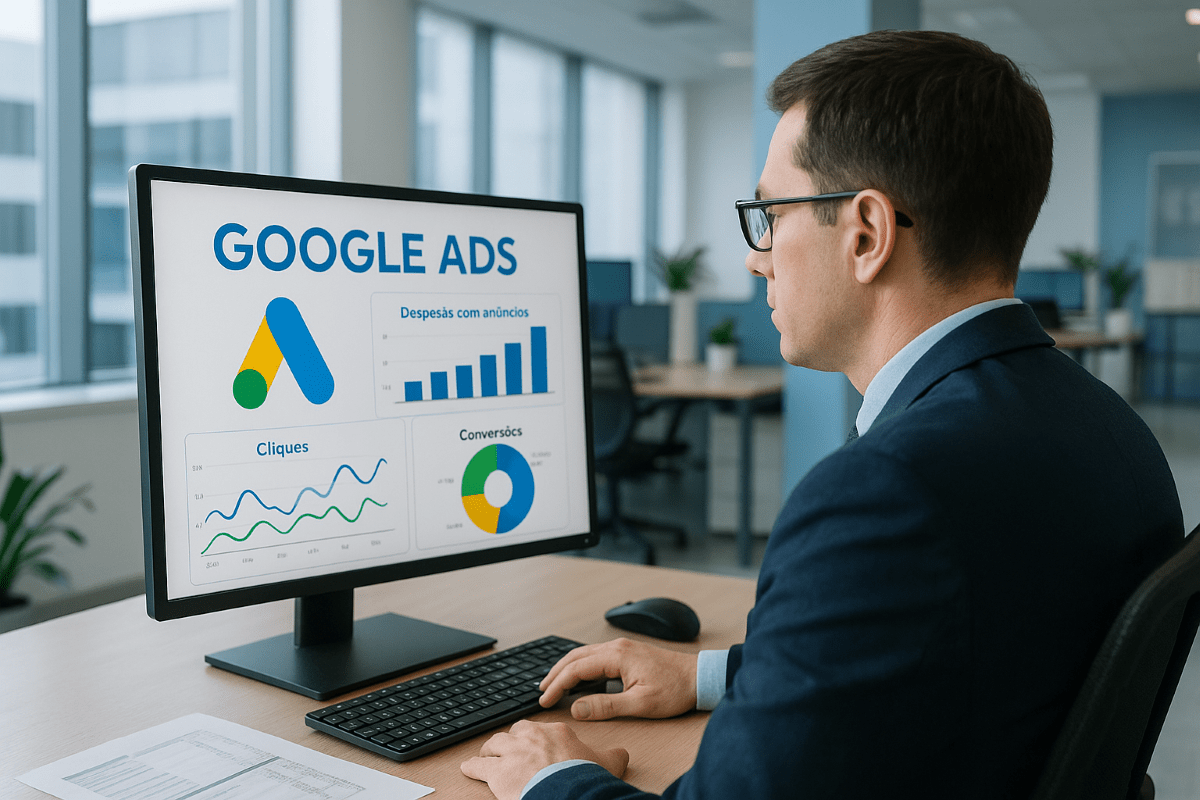 Contador analisando campanhas de Google Ads para contabilidade