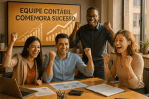 Equipe contábil celebra aumento de resultados com Google Meu Negócio.