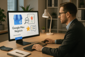 Contador ajusta perfil do Google Meu Negócio com foco em otimização e avaliações positivas.