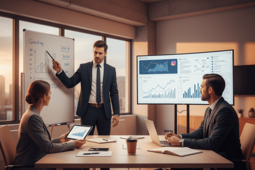 Contadores planejando estratégias digitais para crescimento contábil.